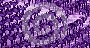 Purple chairs for audience.