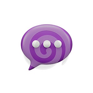 Purple chat bubble icon with three white dots indicating message loading or typing isolated on white background