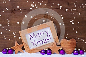 Purple Christmas Decoration Text Merry Xmas, Snowflakes