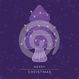 Purple christmas tree Merry christmas card Vector