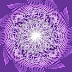 Purple circle mandala in optical art style for spiritual training and meditation