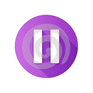 Purple circle with white pause button and long shadow