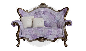 A purple classic double seat sofa isolated on a white background