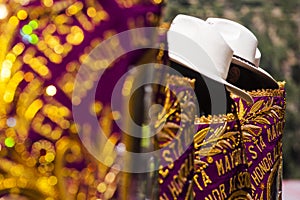 purple clothes and gold threads, used by parishioners in the main festival of apurimac, lord of the souls of chalhuanca national