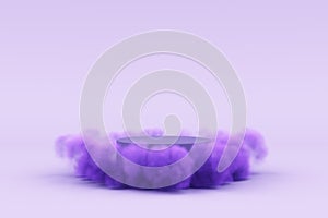 Purple cloud smog float fog vapour stand podium product display air theme sky night fume smoke light feather pedestal violet