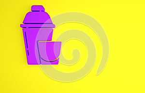 Purple Cocktail shaker with cocktail glass icon isolated on yellow background. Minimalism concept. 3d illustration 3D