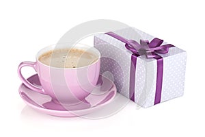 Purple coffee cup and gift box