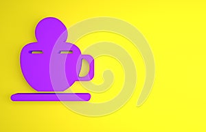Purple Coffee cup with skull icon isolated on yellow background. Minimalism concept. 3D render illustration