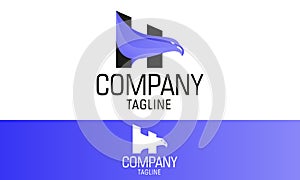 Purple Color Initial Letter H Eagle Head Bird Logo Design