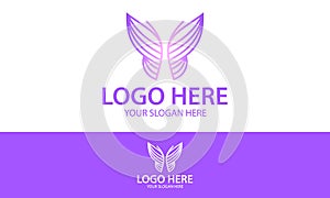 Purple Color Line Art Wave Butterfly Logo Design