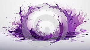 Purple Color Oil Paint Spilling Over on Canvas in Chinese Style Circular Traces Thick Line White Background