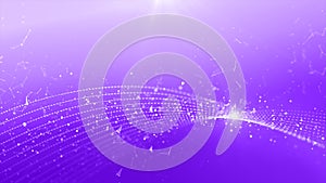 Purple color particles wave, Digital cyberspace futuristic with lines and dots connection, abstract background. 3d Rendering