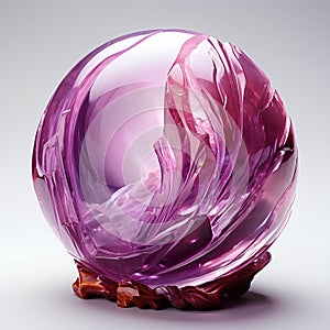 Purple colored abstract amethyst sphere on a wooden base