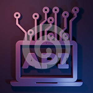 Purple Computer api interface icon isolated on purple-blue background. Application programming interface API technology