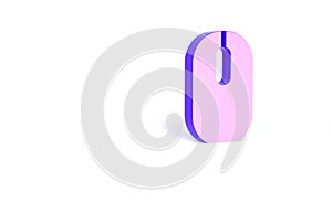 Purple Computer mouse icon isolated on white background. Optical with wheel symbol. Minimalism concept. 3d illustration