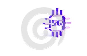 Purple Computer processor 5G with microcircuits CPU icon isolated on white background. Chip or cpu with circuit board