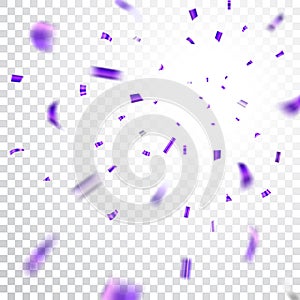 Purple,confetti explosion celebration isolated on white transparent background. Falling confetti. Abstract decoration