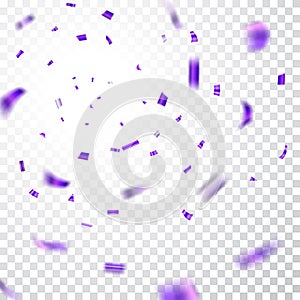 Purple,confetti explosion celebration isolated on white transparent background. Falling confetti. Abstract decoration