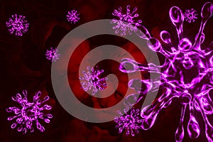 Purple coronavirus cells in human body photo