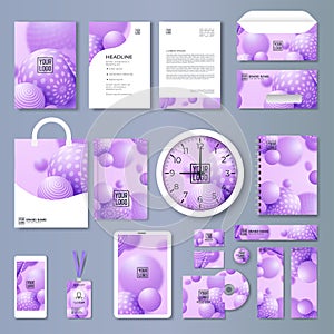 Purple corporate identity template design with color geometric elements. Business stationery