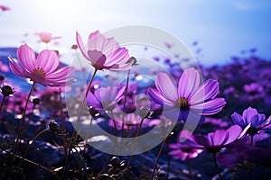 Purple cosmos flowers add charm to the gardens natural beauty