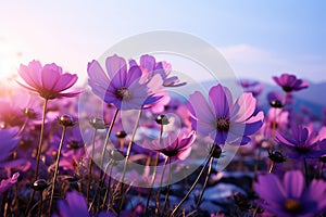 Purple cosmos flowers add charm to the gardens natural beauty