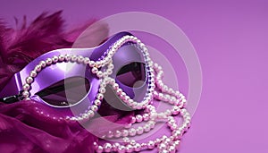 Purple costume, Mardi Gras celebration, feather mask generated by AI
