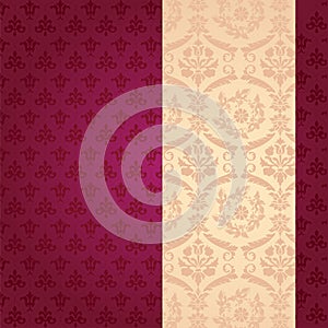Purple and cream classical damask vertical banner