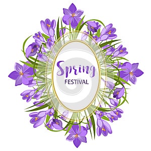 Purple crocuses in the snow vector. photo