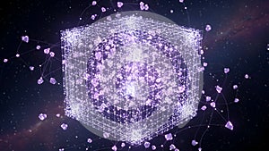 Purple Cube Network Structure with Particles in Space