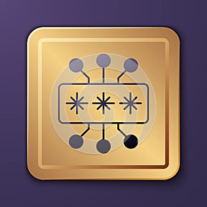 Purple Cyber security icon isolated on purple background. Closed padlock on digital circuit board. Safety concept