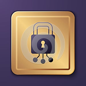 Purple Cyber security icon isolated on purple background. Closed padlock on digital circuit board. Safety concept