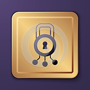 Purple Cyber security icon isolated on purple background. Closed padlock on digital circuit board. Safety concept