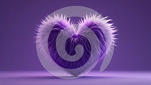 Purple 3D Fluffy Heart on Solid Background photo