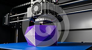 Purple 3D Printer Creating a Geometric Shape Layer by Layer