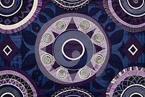 Purple dark blue geometric batik art spirals diamonds concentric circles