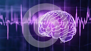 Purple day for epilepsy awareness concept. Purple Brain with Neural Waveforms. Generative AI