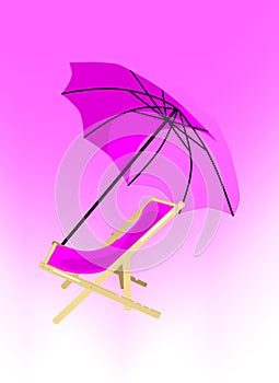Purple deck chair and parasol