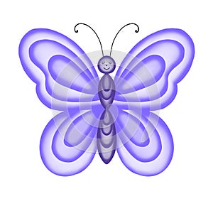 Purple decorative butterfly with transparent wings. Isolated butterfly on a white background.