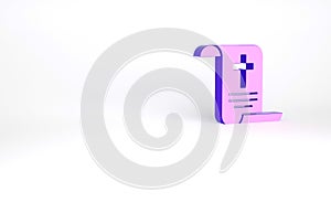 Purple Decree, paper, parchment, scroll icon icon isolated on white background. Chinese scroll. Minimalism concept. 3d