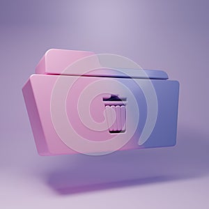 Purple Delete folder icon isolated on purple background. Folder with recycle bin. Delete or error folder. Close computer