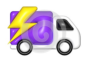 Purple delivery car van 3d, icon 3d, free shipping, fast delivery