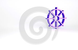Purple Dharma wheel icon isolated on white background. Buddhism religion sign. Dharmachakra symbol. Minimalism concept