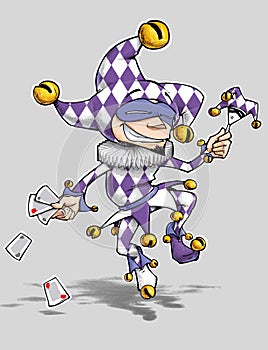 Purple Diamond Fool with Cards in his hand