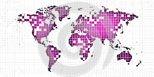 Purple Digital map of the world with pixels