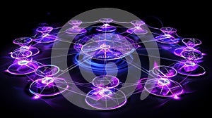 Purple Digital Network Connection, Artificial Intelligence Structure, Communication Nodes