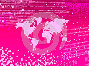 Purple digital worlmap background with white pixels photo