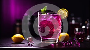 Purple drink. Purple drink with ice. Composition with purple drink.