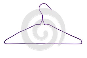 A purple dry cleaning metal aluminuim hanger isolated on white background. Fashion retail concept