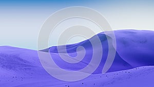 Purple dunes and bright blue sky. Desert landscape with contrast skies. Minimal abstract background. 3d rendering